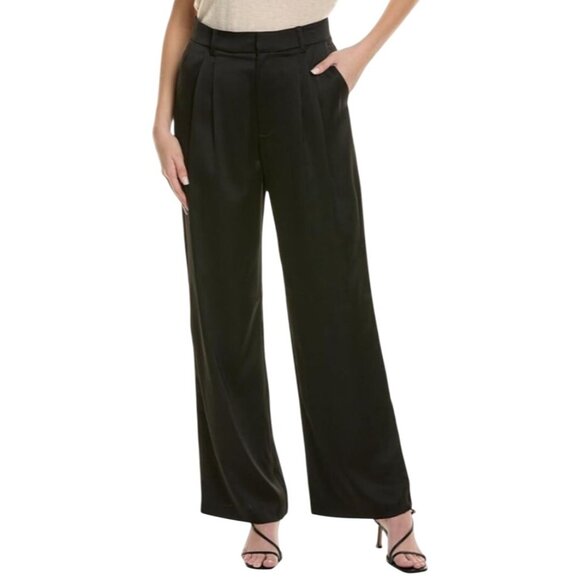 NEW‎ WAYF Wilson Pleated Wide-Leg Trousers Black Womens Dress Pants Size L - Picture 1 of 13